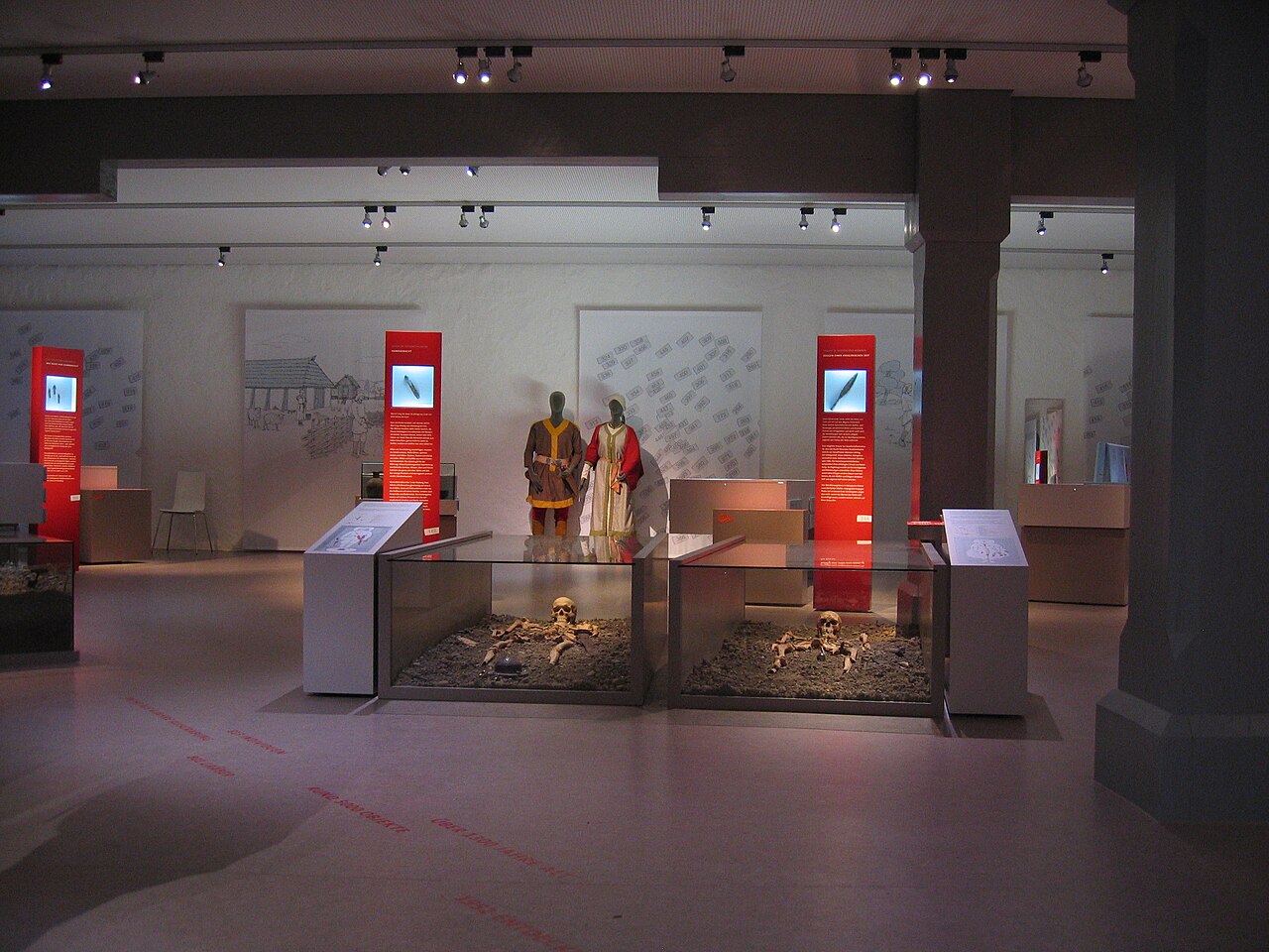 Inside Alamannenmuseum Weingarten with 2 reconstructed graves