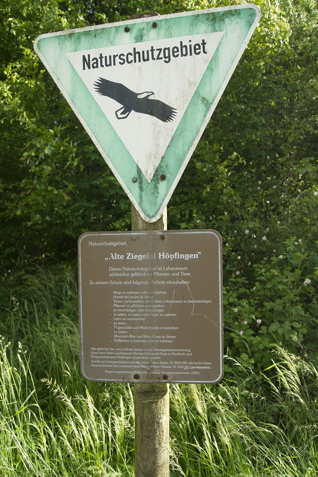 Schild das auf das NSG Alte Ziegelei Höpfingen hinweist