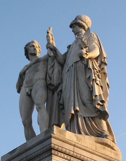 Palace bridge in Berlin, Athena arms the warrior (Athene bewaffnet den Krieger) by Karl Heinrich Möller 1851