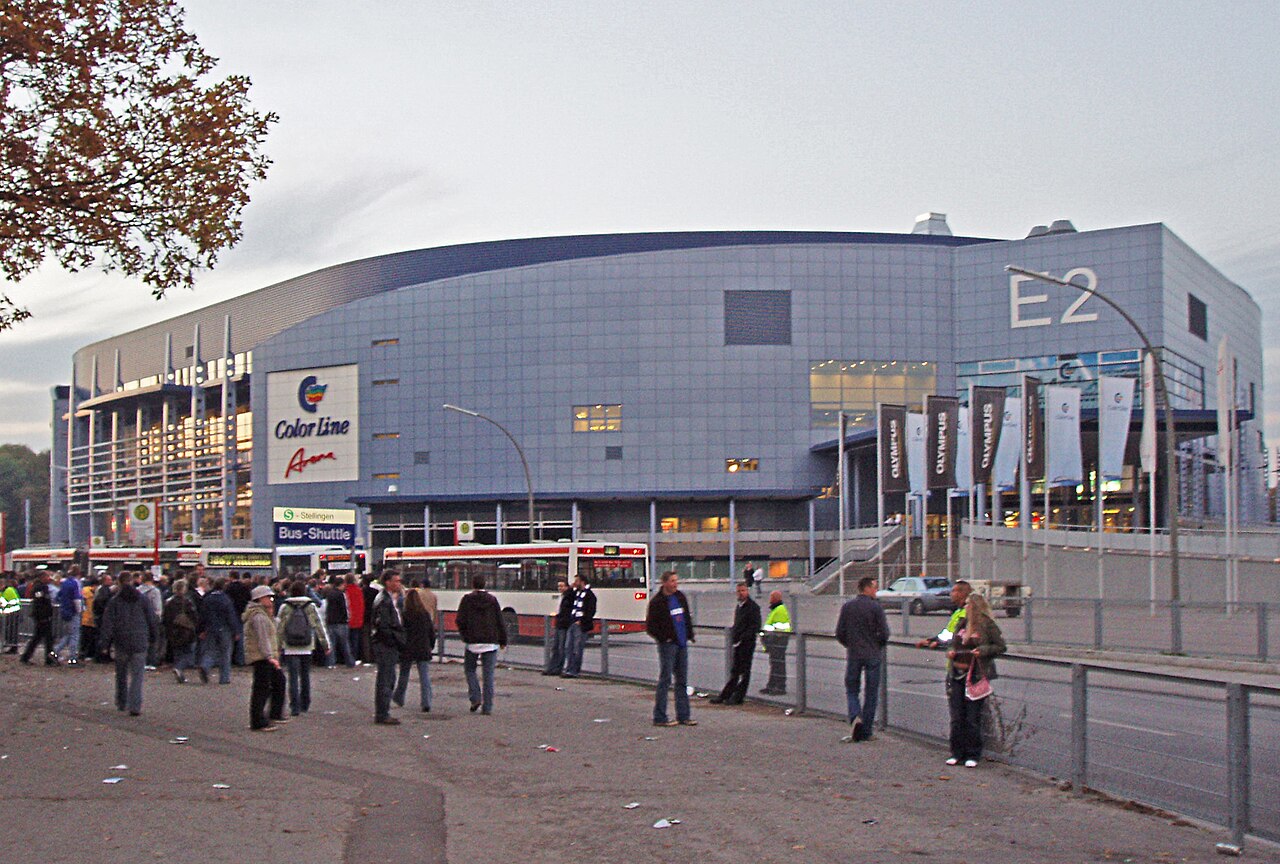 View on the Color Line Arena from the AOL Arena in Hamburg