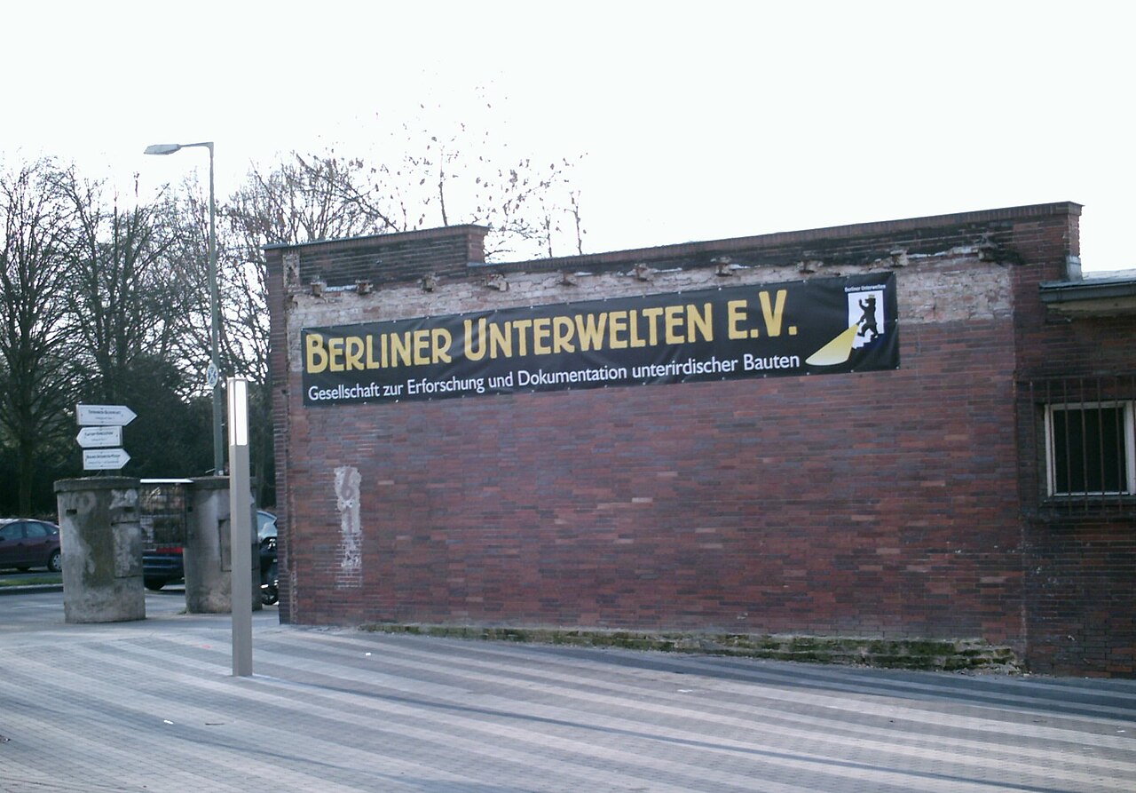 The Berlin U-Bahn station "Gesundbrunnen", line U8 - entrance with logo 'Berliner Unterwelten e