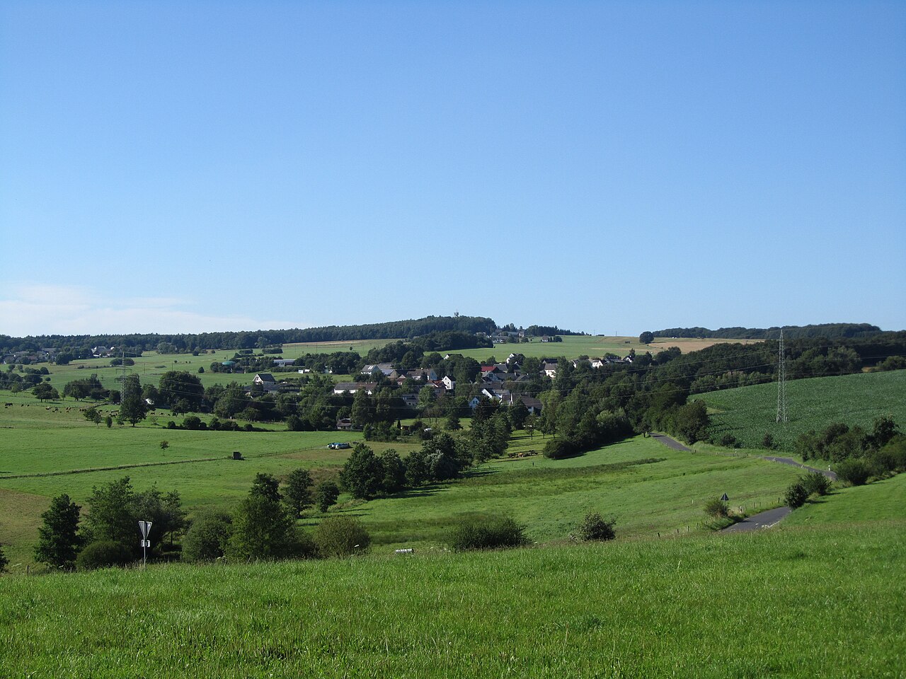 Der Beulskopf (388) im Westerwald mit dem Raiffeisenturm von Süden