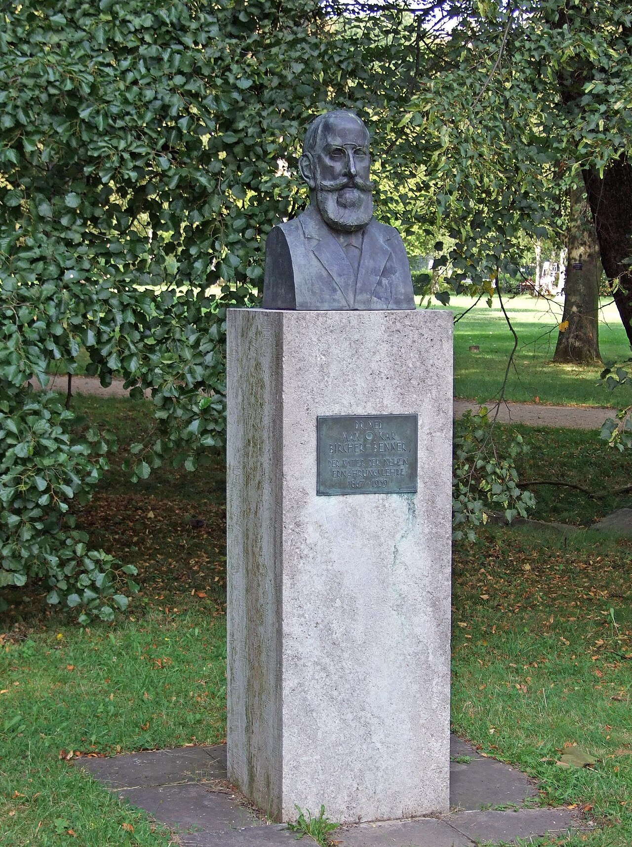Maximilian Oskar Bircher-Benner memorial at "Kurpark" in Bad Homburg, Hesse, Germany