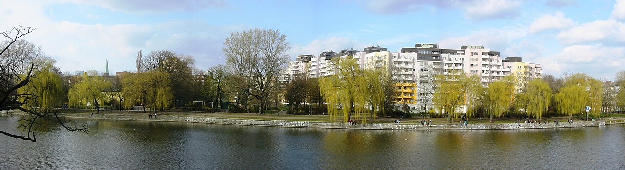 View of the Böcklerpark in Berlin-Kreuzberg (Germany) from Urban harbor