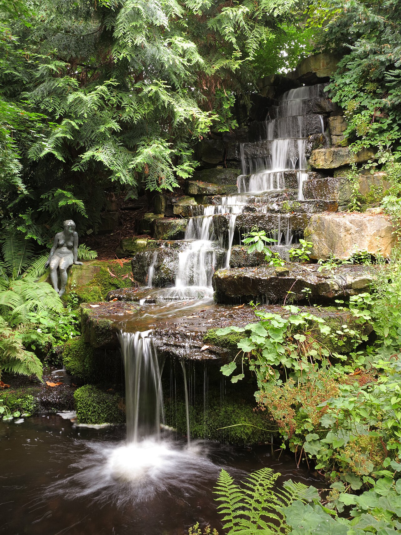 Braunschweig, Germany: an artificial waterfall in the botanical garden built in 1989