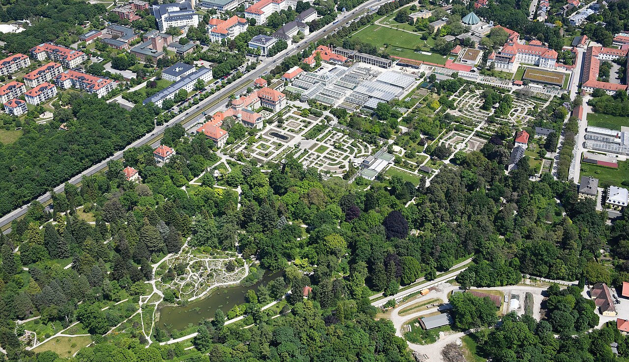 Aerial image of the Botanical Garden Munich-Nymphenburg (view from the west)