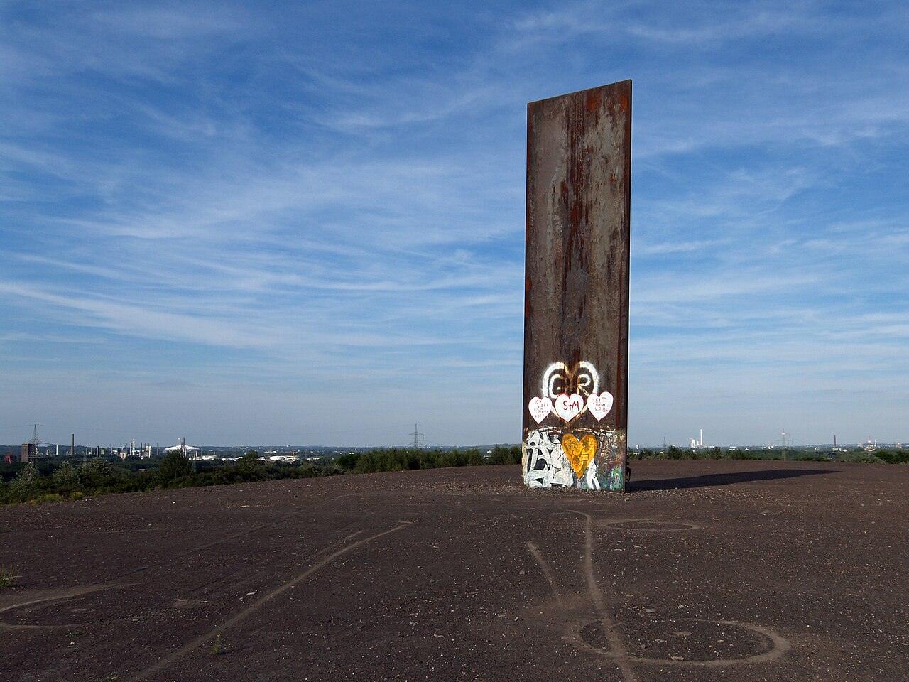 A monument, made of steel by Richard Serra for the Ruhr Area on top of the Halde Schurenbach in Essen, Germany