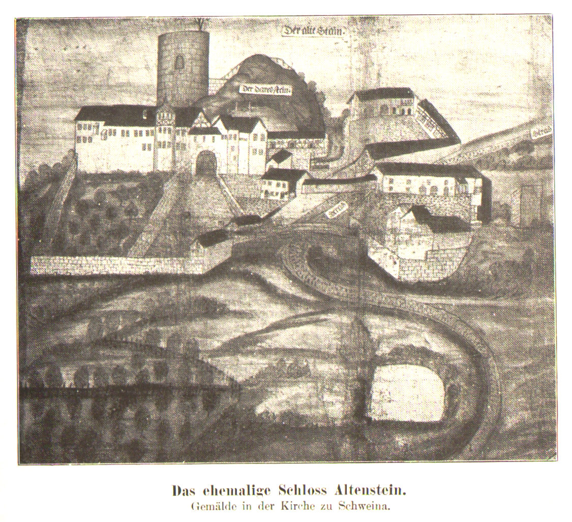 Kopie einer Ansicht von Schloss Altenstein auf einem Gemälde in der Dorfkirche von Schweina