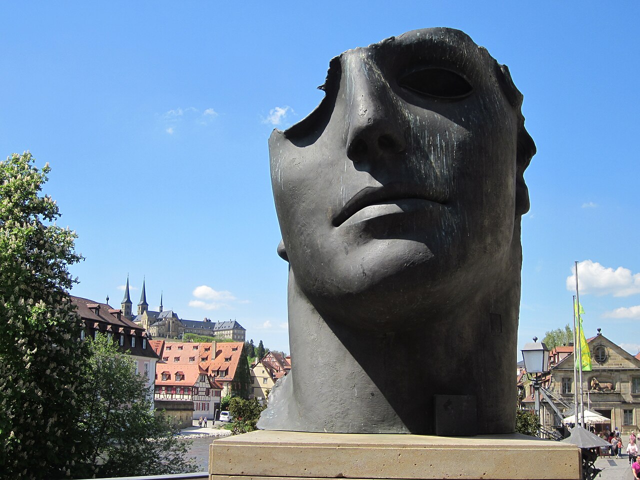 Sculpture "Centurione I" by Igor Mitoraj with Michaelsberg Abbey, Bamberg in the background