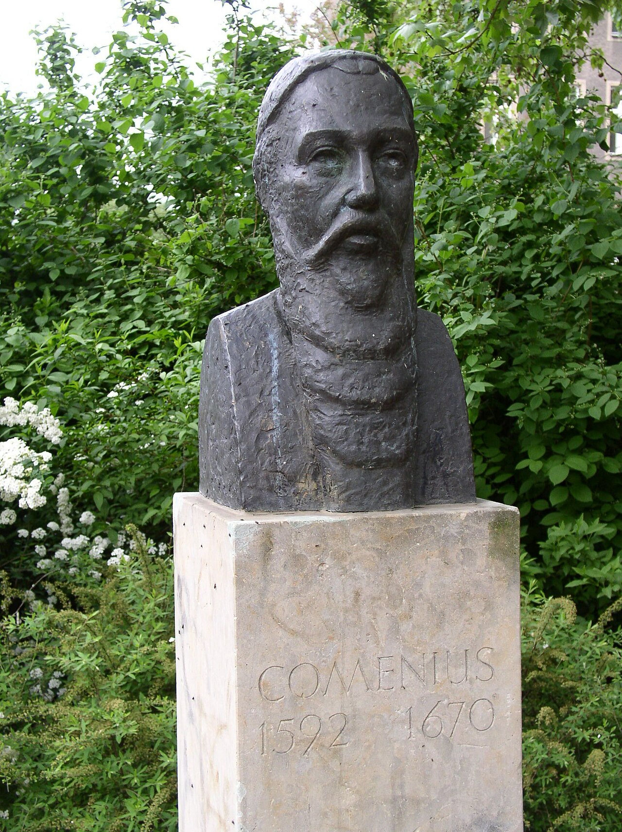 Comenius memorial at square Comeniusplatz in Berlin-Friedrichshain, Germany