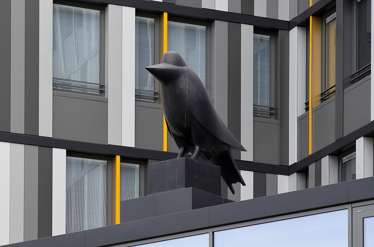 Sculpture "The Crow" by Arie van Selm at the EUREF-Campus in Berlin-Schöneberg, Germany