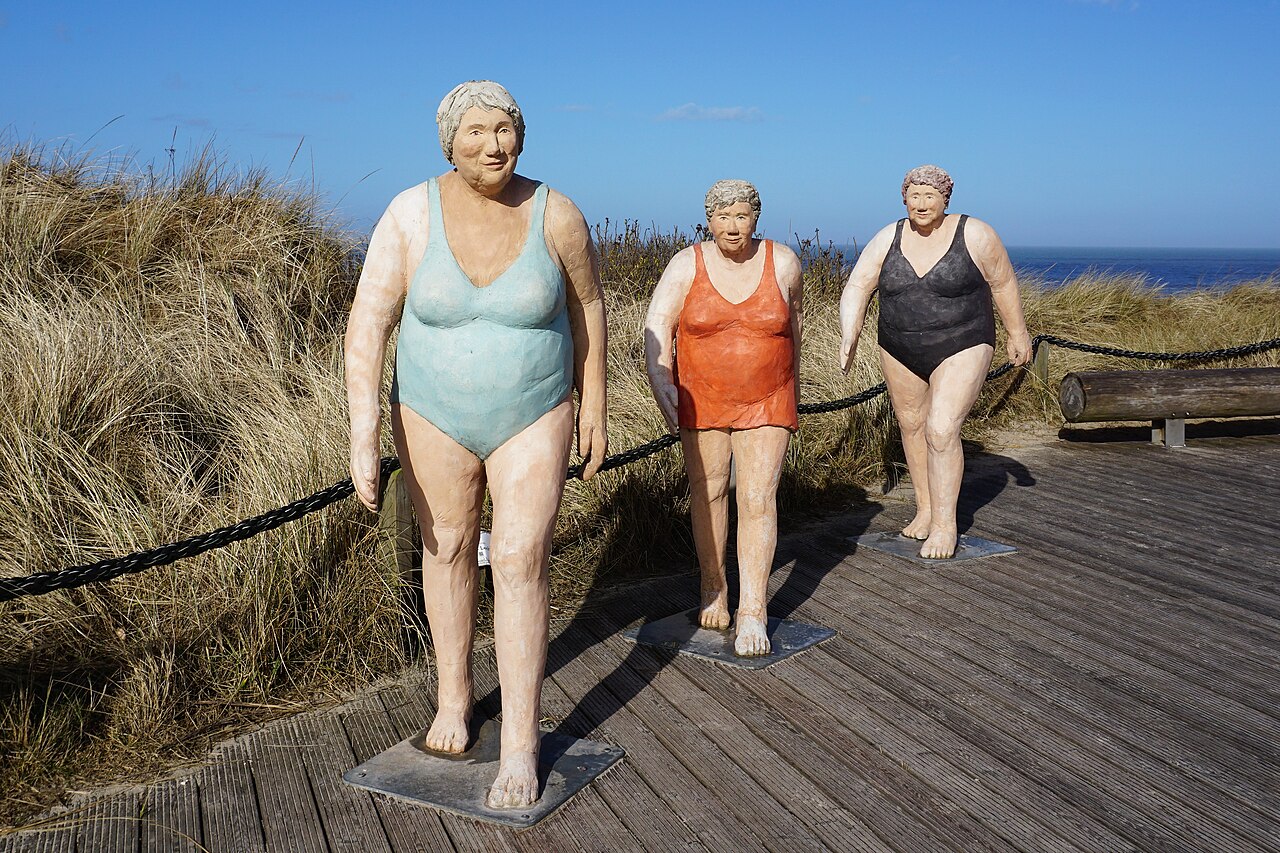 Concrete sculptures Die Surferinnen (surfers) without boards in Wenningstedt on Sylt island