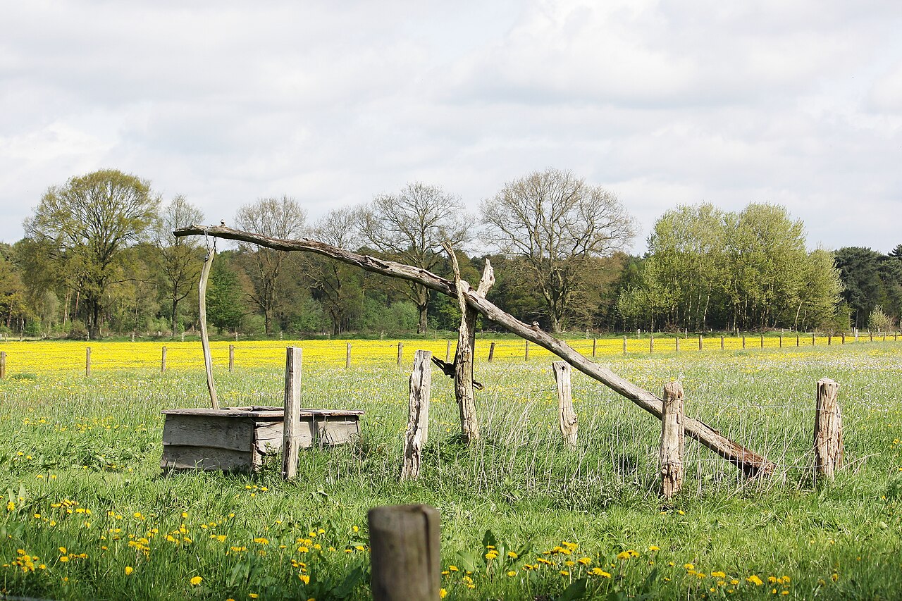 Ziehbrunnen im NSG Dingdener Heide, zu sehen von der Straße „Zum Venn“, Hamminkeln
