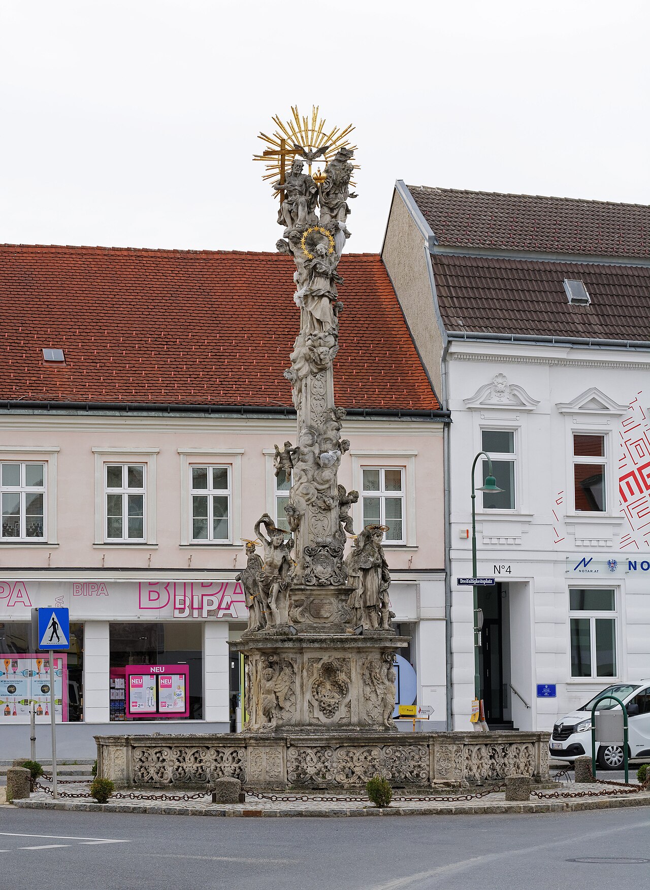 Plague and Holy trinity column at Poysdorf, Lower Austria, Austria