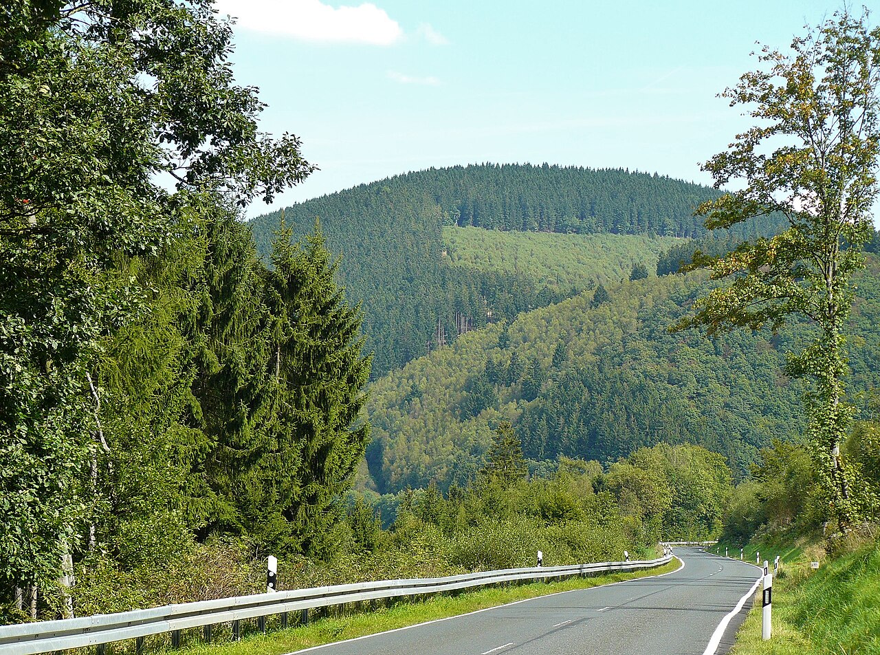Der Eichholzkopf • Blick aus Westen von der Straße Hainchen - Rittershausen • Δ = 2,2 km