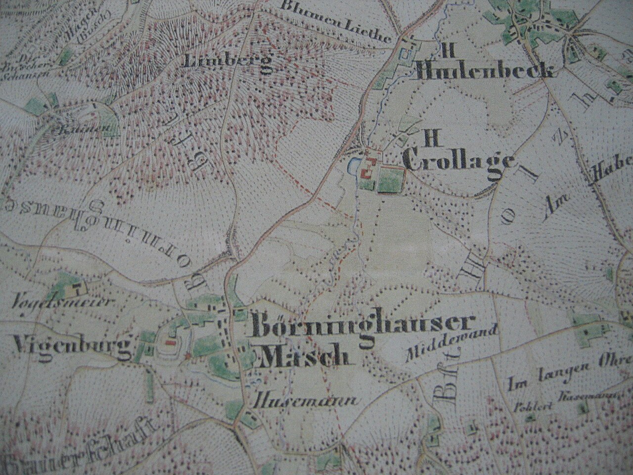 Part of a map showing Börninghausen and Crollage Castle, etc