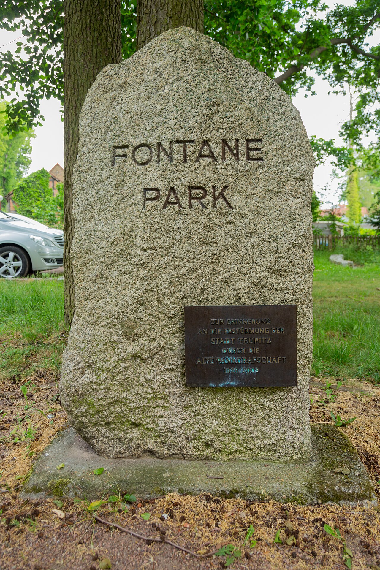 (Memorial) Stone at Fontane Park in Teupitz , Landkreis Dahme-Spreewald , Brandenburg , Germany