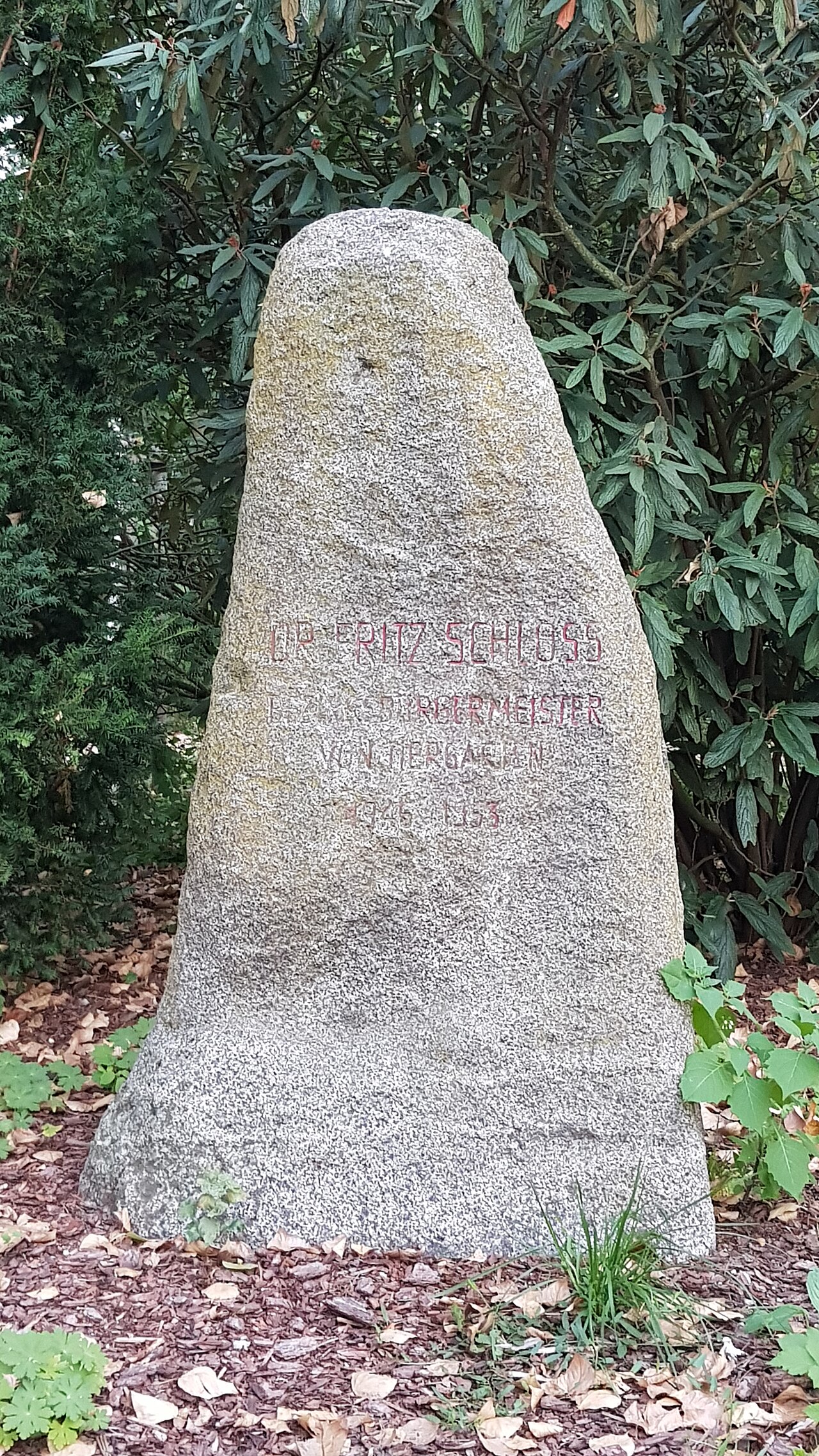 Fritz Schloß memorial stone on the northern hill in Fritz Schloß park, Moabit, Berlin