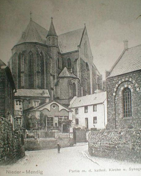 Ansichtskarte mit der Synagoge in Niedermendig
