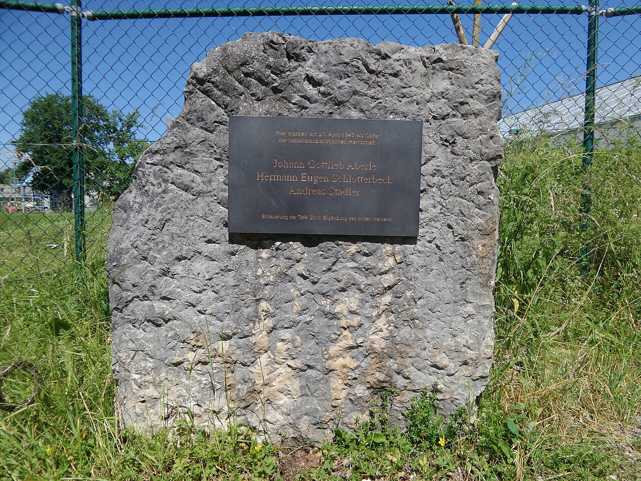 Gedenkstein für Johann Gottlieb Aberle, Hermann Eugen Schlotterbeck und Andreas Stadler in Riedlingen