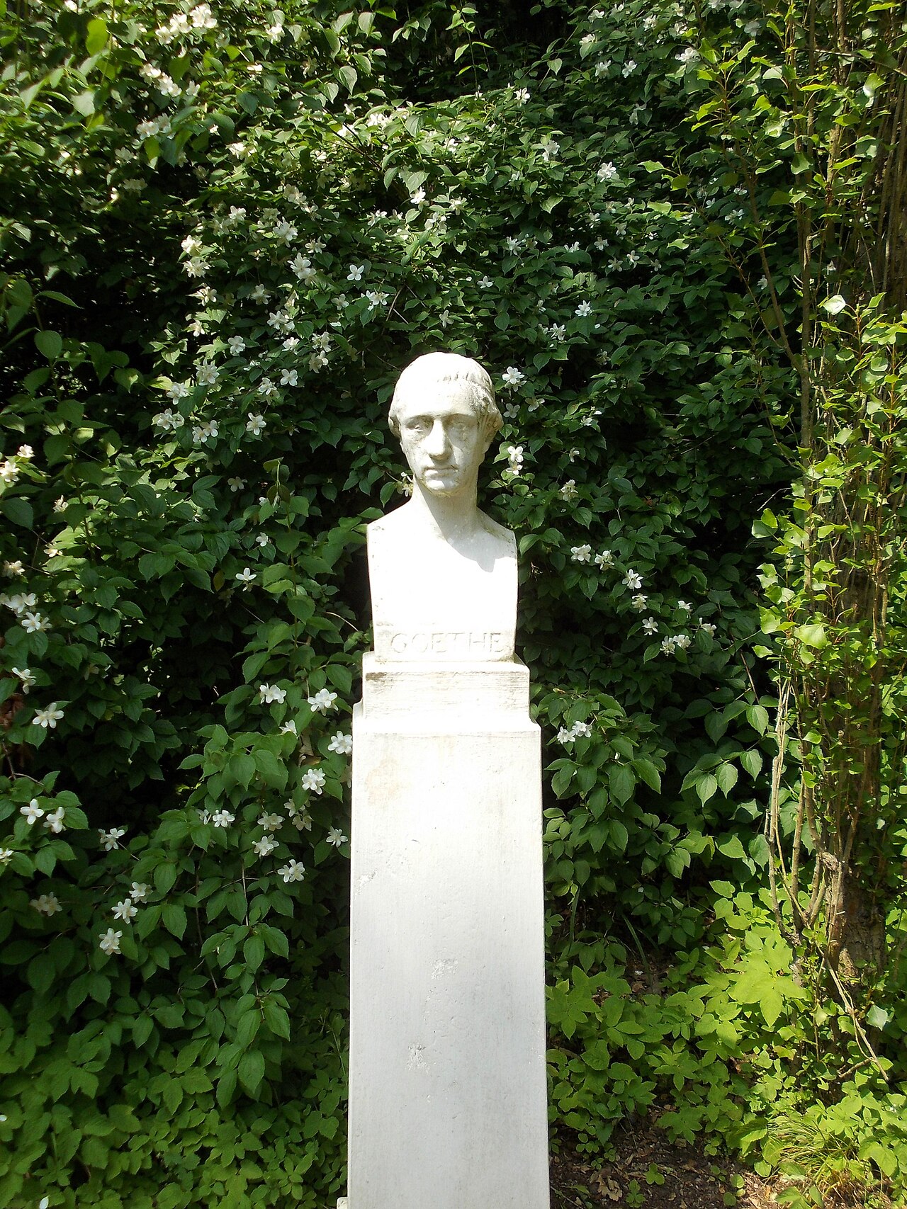 Bust of Goethe at Scholars' Circus in the gardens of Belvedere Castle (Weimar, Thuringia)