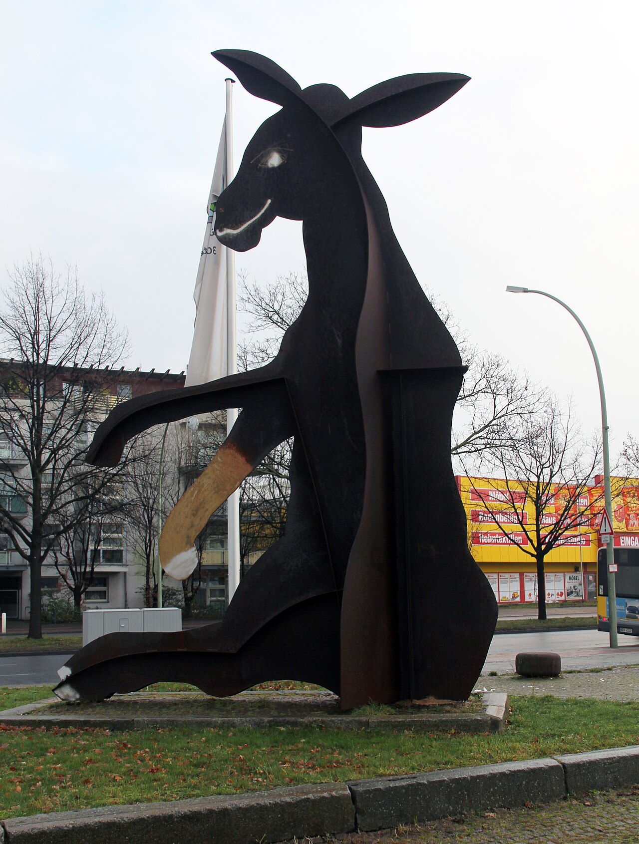 Sculpture, " Esel " by Eckhart Haisch , 1985, Buckower Damm / Mohriner Allee, Berlin-Britz , Germany