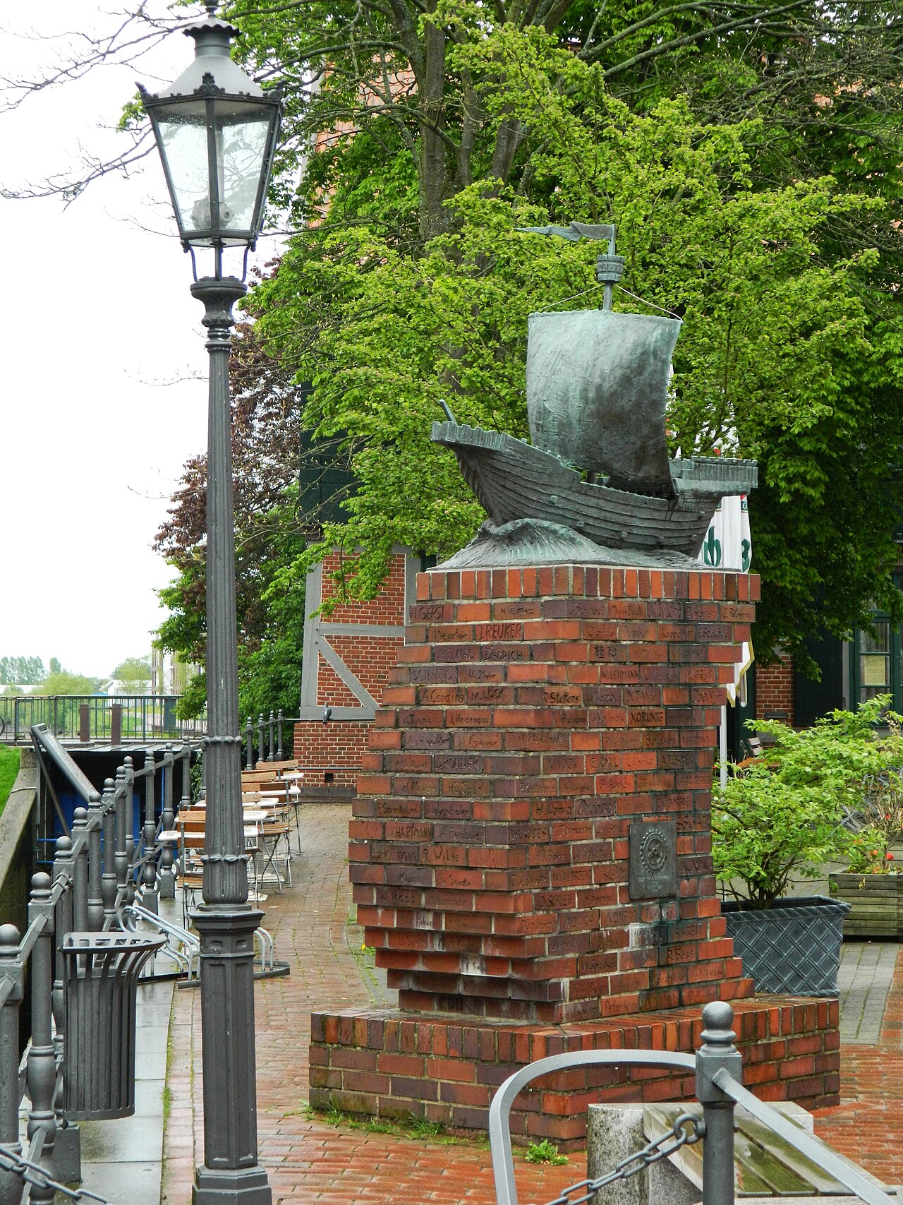 Stade, Germany, sculpture Hanse-Kogge (Hanseatic Cog), 1994 by Frijo Müller-Belecke