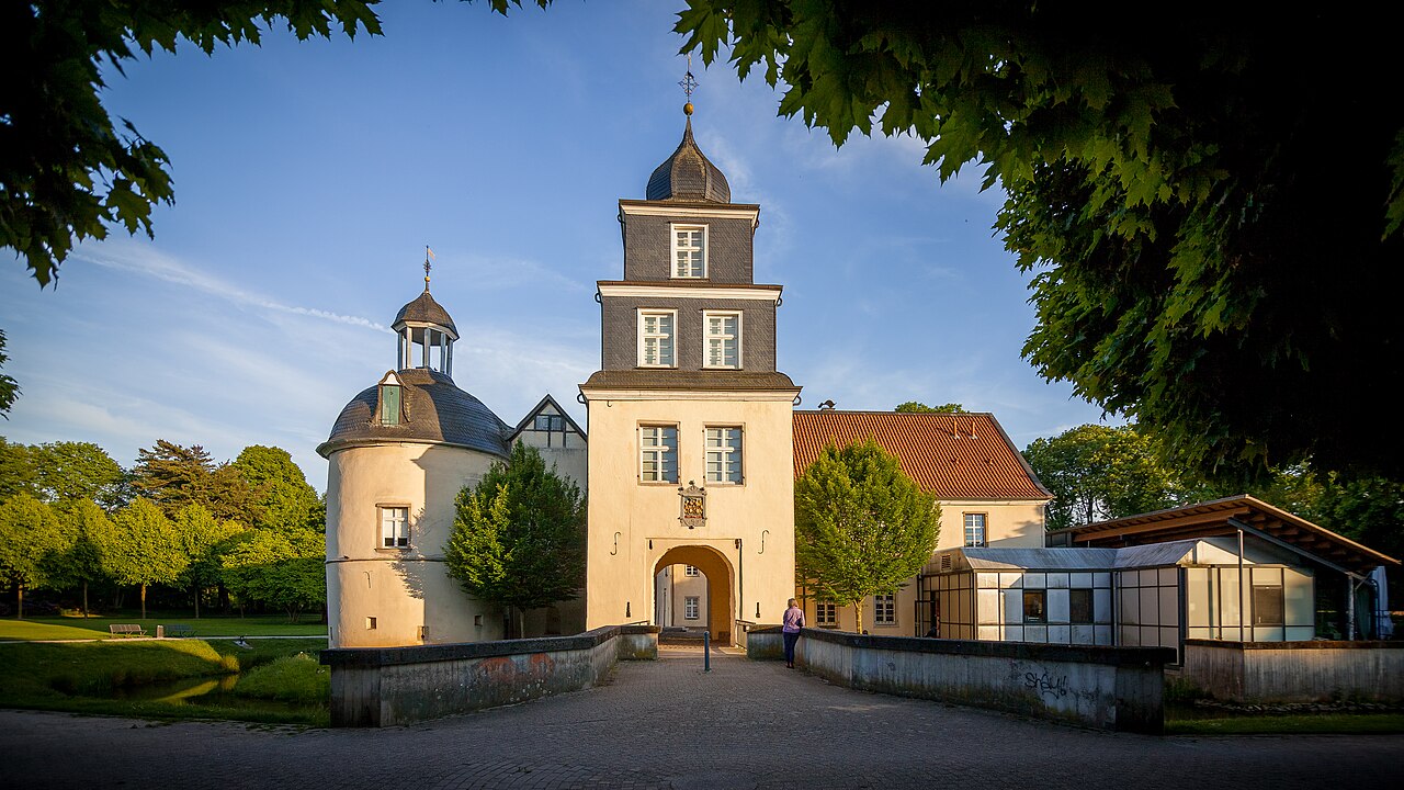 Entrance to Martfeld Manor, Schwelm, Germany on a June 2015 evening