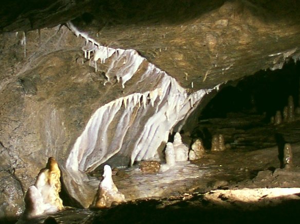 Calc-sinter section in an upper level of Hermann's Cave, Saxony-Anhalt, Germany