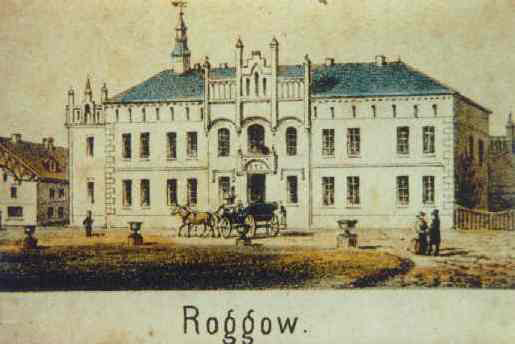 Gutshaus Roggow - historische Ansicht (Stich) Datum: um 1858 Urheber: unbekannter Künstler (Stich) Quelle: http://www