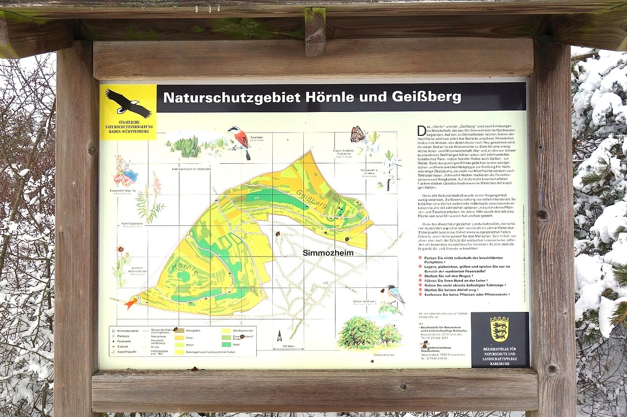 Lagplan des Naturschutzgebietes Hörnle und Gaißberg, beim Wanderparkplatz an der Straße Simmozheim-Möttlingen