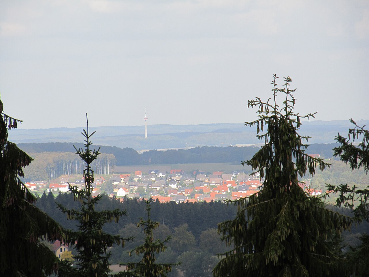 Teutoburg Forest: Look from the Hohnsberg over Kloster Oesede to the Schinkel-Tower in Osnabrück
