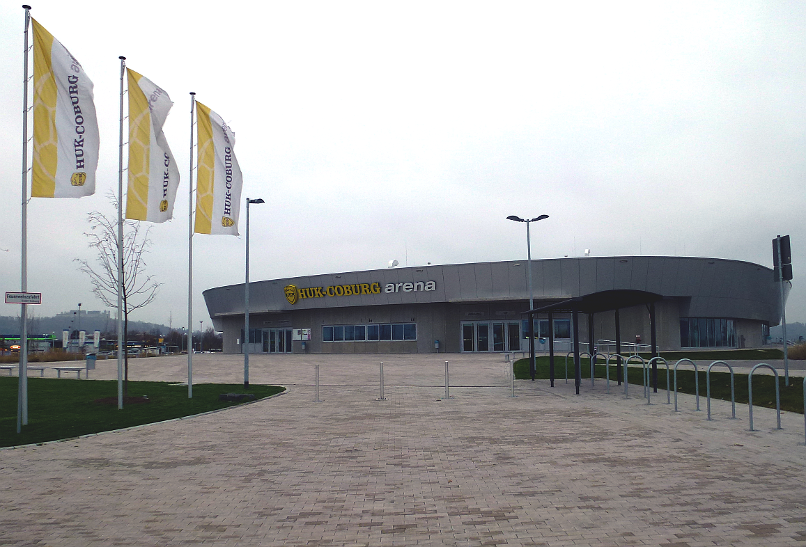 Sports hall HUK-Coburg with the castle Coburg on the left in the background