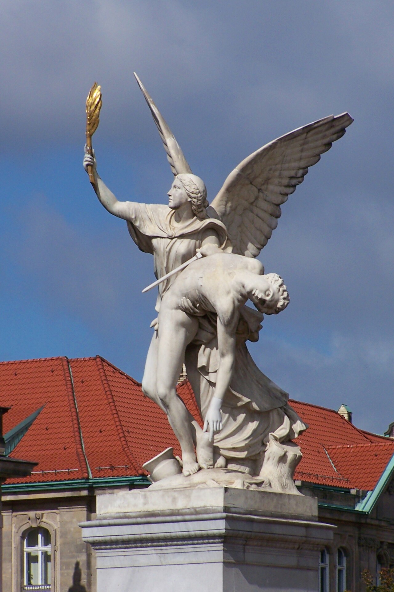Palace Bridge in Berlin, Nike takes the fallen hero to Olympus by August Wredow, 1857