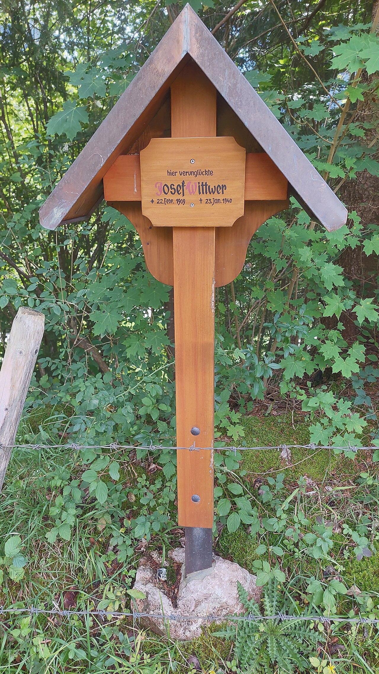 memorial cross for Josef Wittwer near Jochstraße in the Allgäu Alps in Bavaria, Germany
