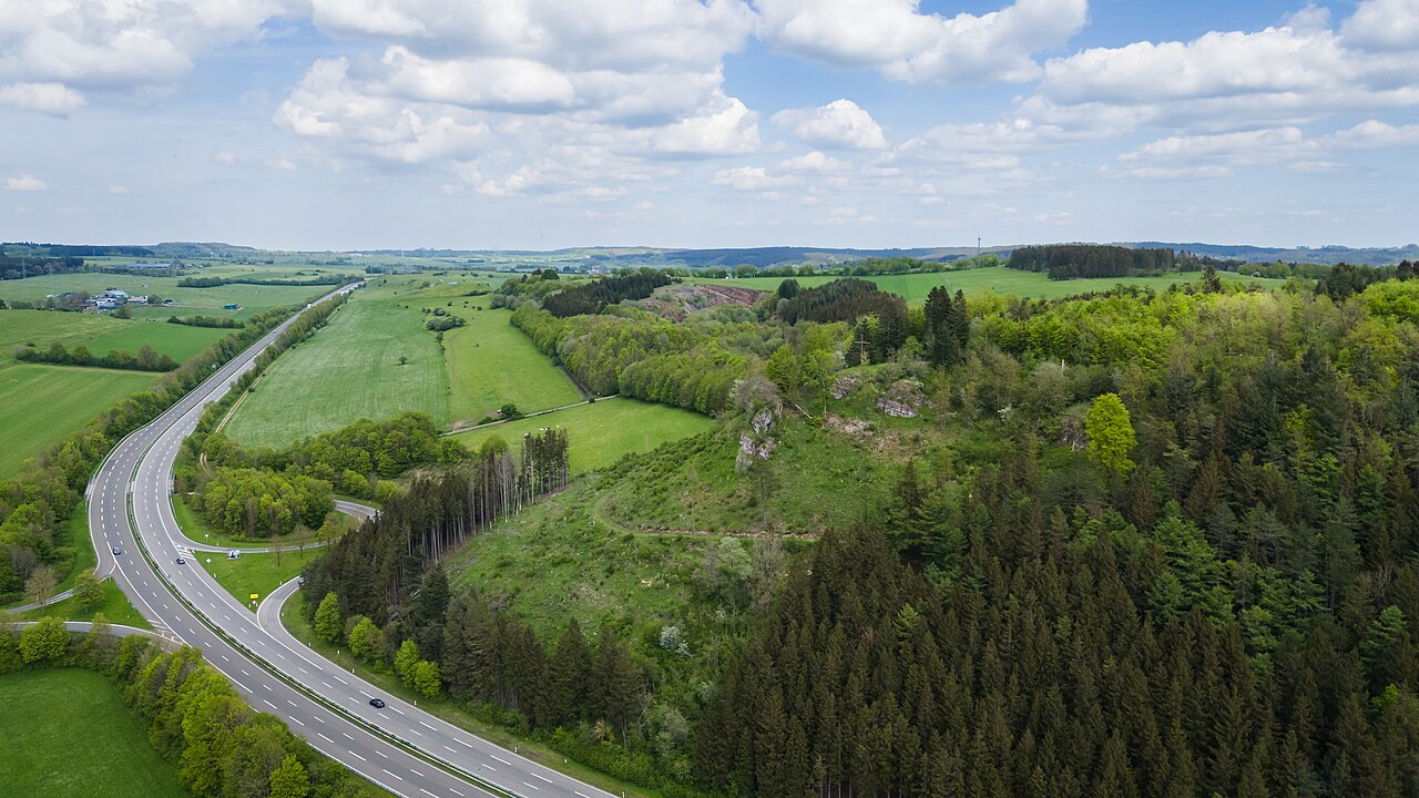 Oben Mitte NSG Kalktriften westlich Dahlem, vorne im Bild (vor Straßenausfahrt) noch NSG Ermberg