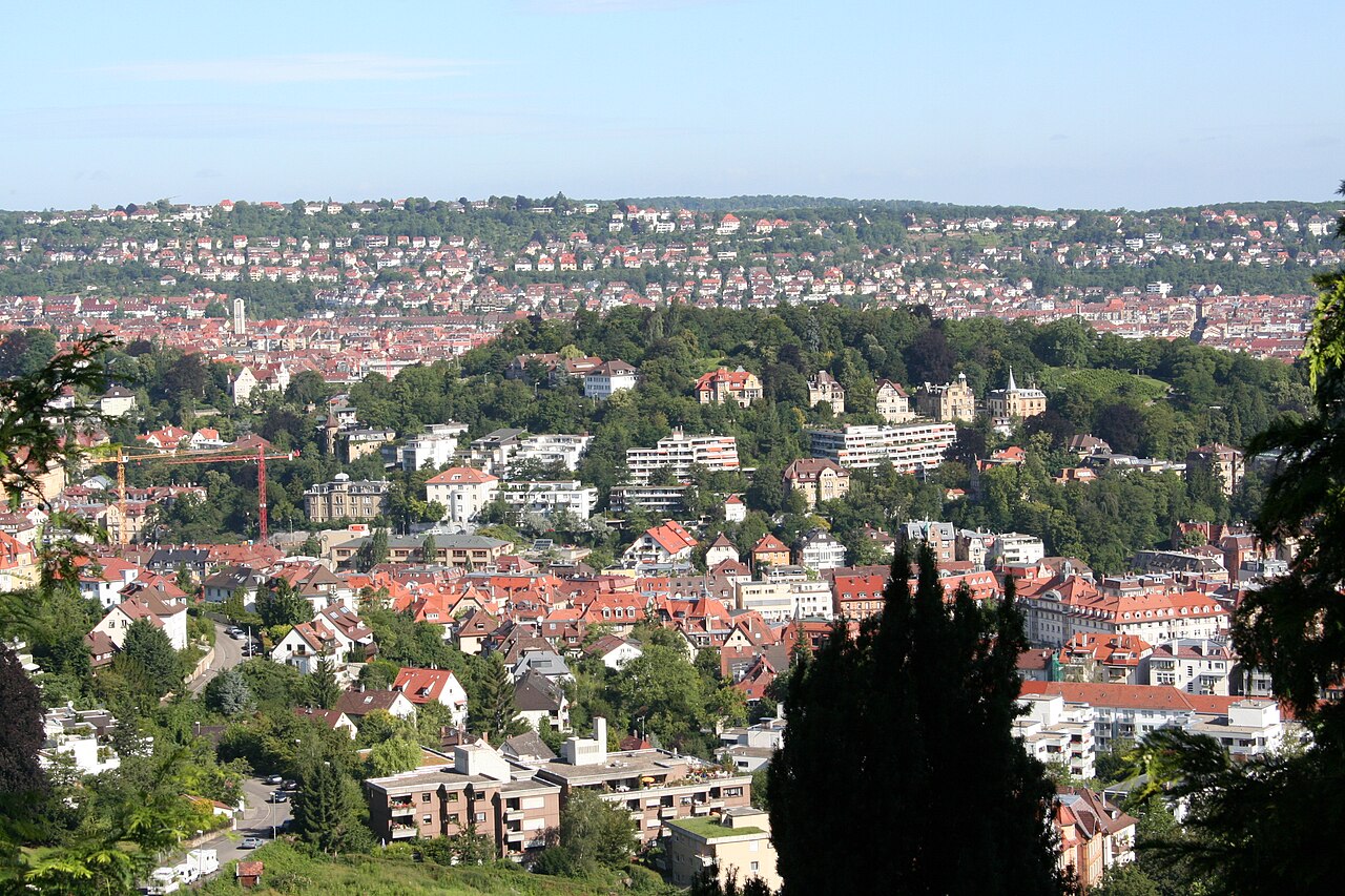 View over Stuttgart-South and Stuttgart-Heslach and the "Karlshöhe", Germany