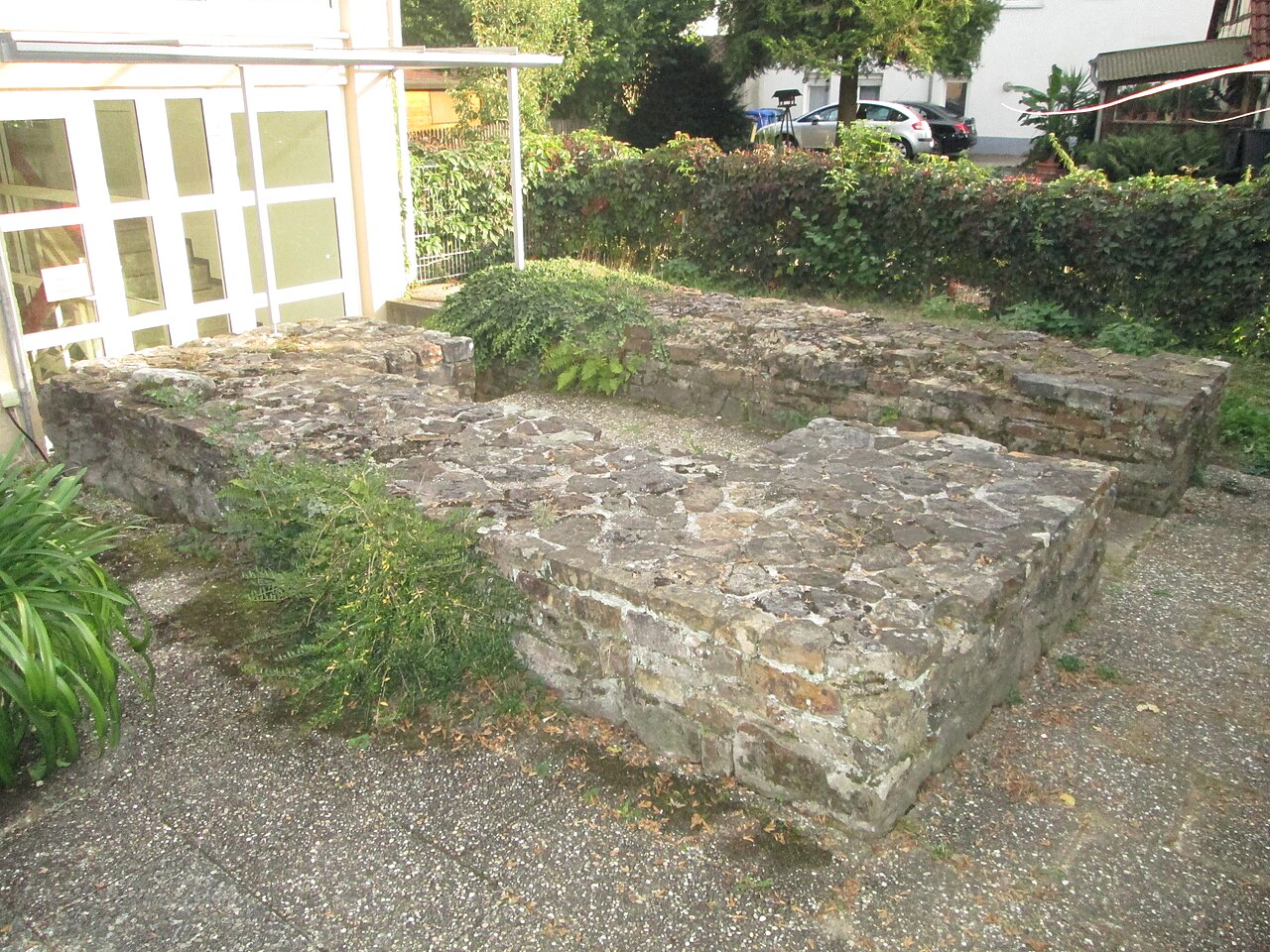 Conserved foundations of the northern tower of Lorch roman fort's western gate