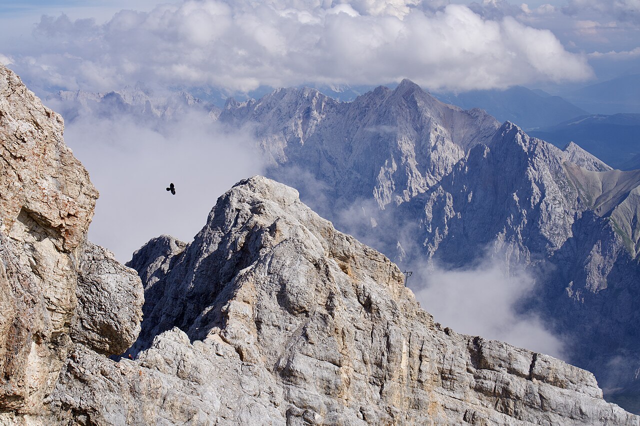A view to mountain Hochwanner and some other mountains in Wetterstein