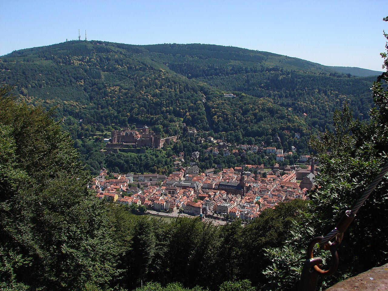Blick vom Heiligenberg auf die Heidelberger Altstadt und den Königsstuhl