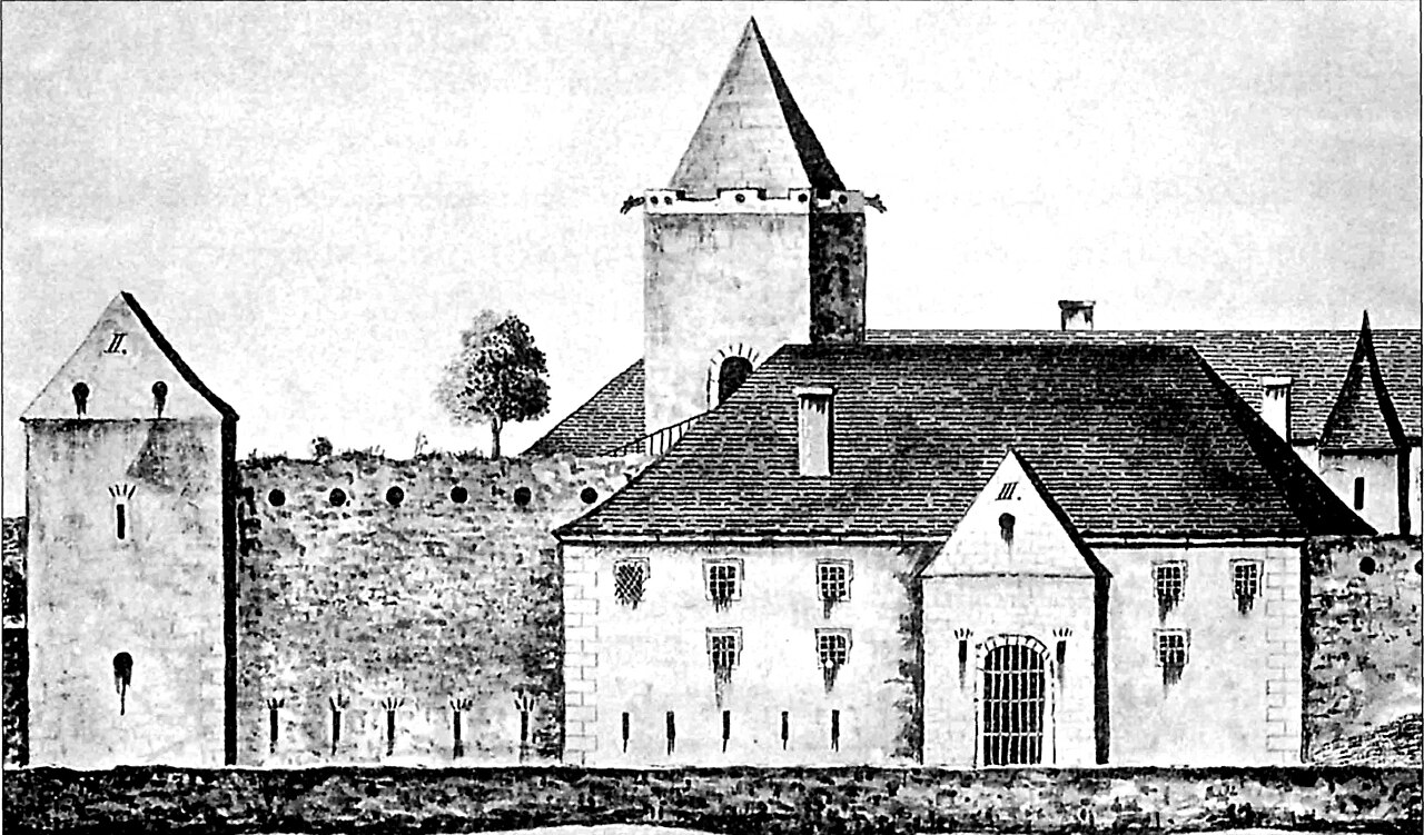 Schloss Großenhain vor 1642 nach Federzeichnung Dillig, Promenadenseite