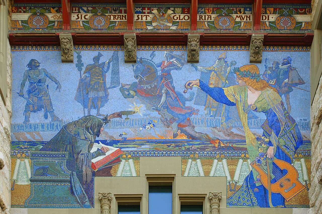 Wandmosaik L’âge de l’histoire (Léo-Paul Robert / Clement Heaton 1900)