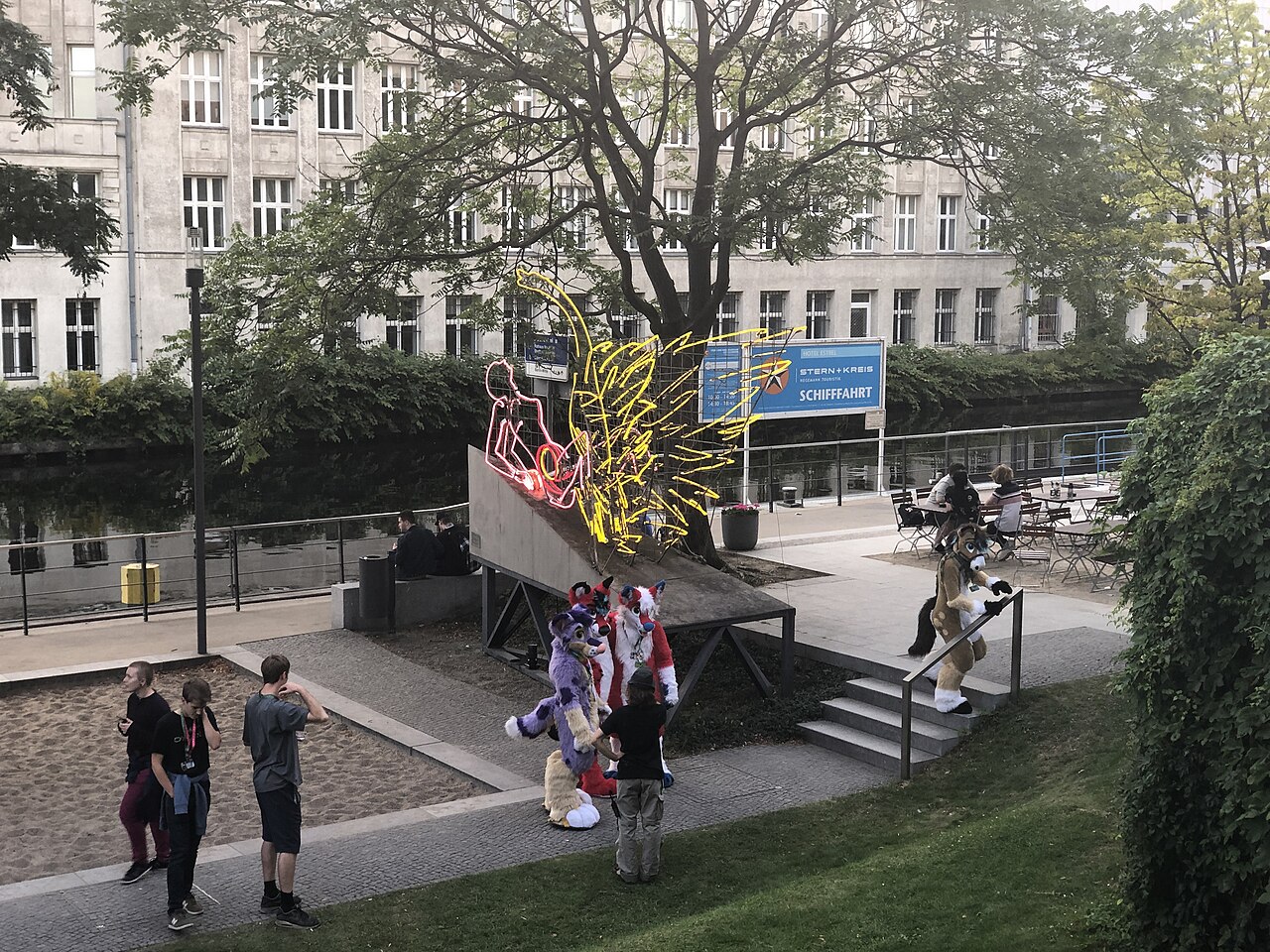 Sculpture "Leda und der Schwan" at the beer garden of Hotel Estrel in Berlin
