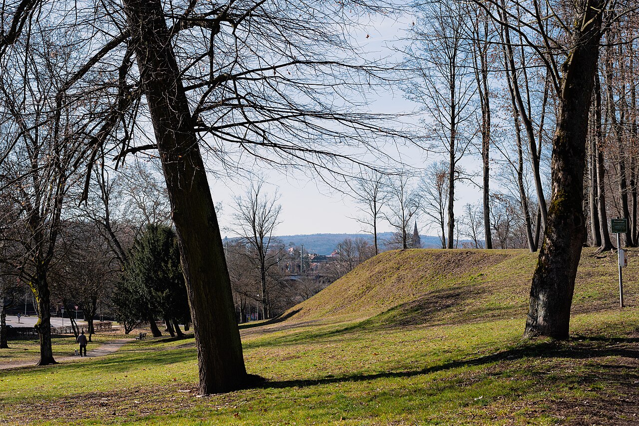 View on the hill with the former fountain oval of Ludwigspark in Saarbrücken