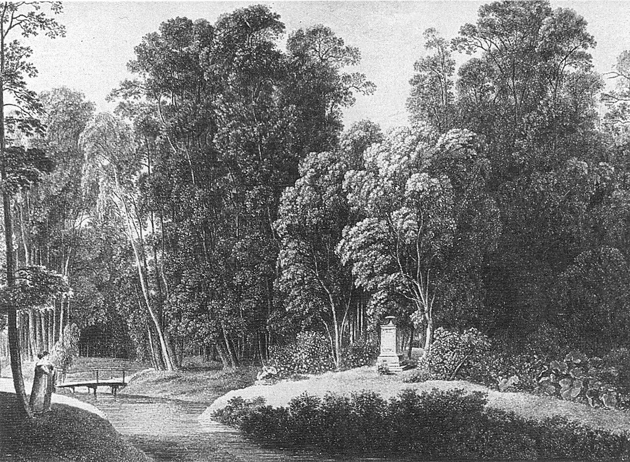 Luiseninsel in Tiergarten park in Berlin, copper engraving