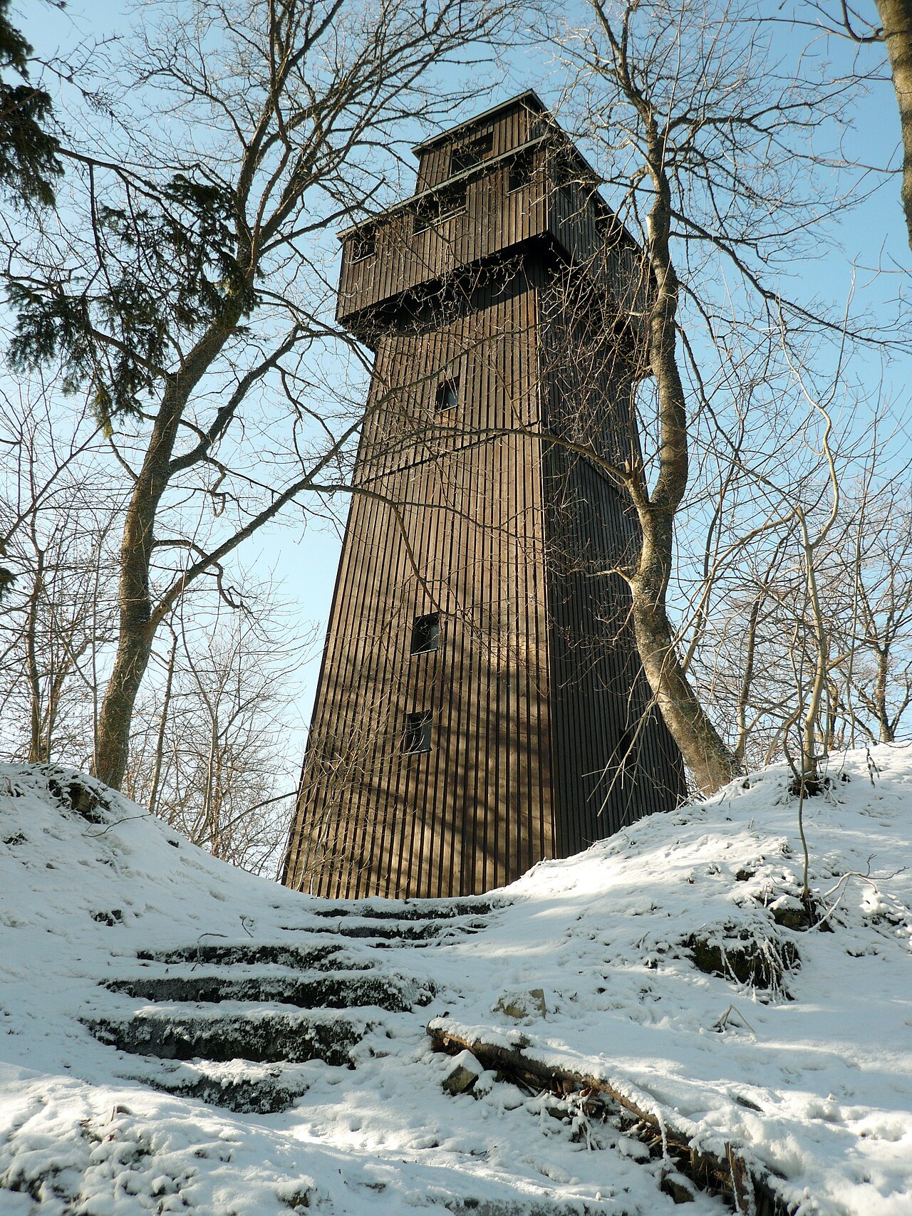 Wooden tower on mountain Lupfen, Baden-Wuerttemberg