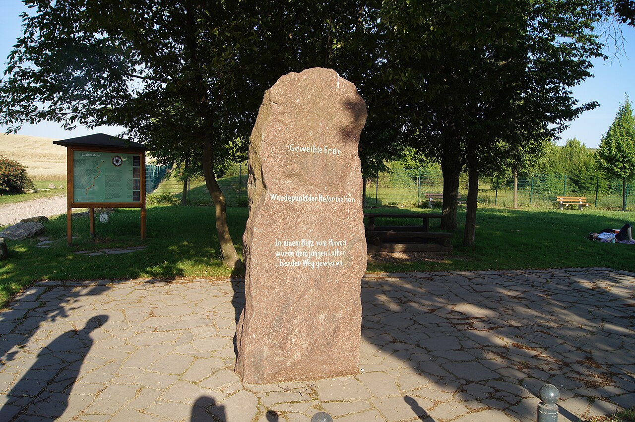 Martin Luther memorial stone in Stotternheim, Erfurt, Thuringia, Germany