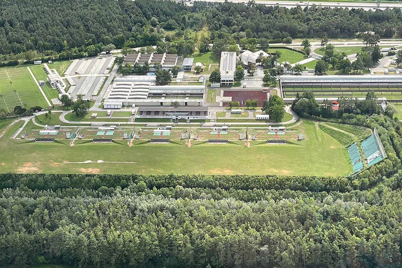 Luftbild der Olympia-Schießanlage Garching-Hochbrück
