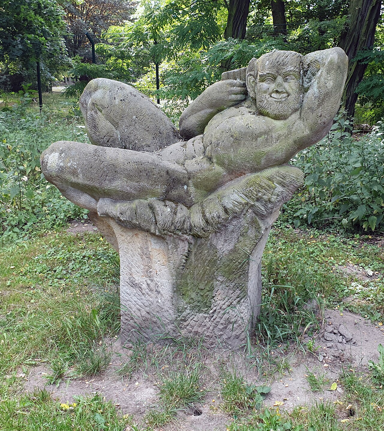 Sculpture, " Pan " by Karl-Günter Möpert , 1990, Alfred-Kowalke-Straße 19, Berlin-Friedrichsfelde , Germany