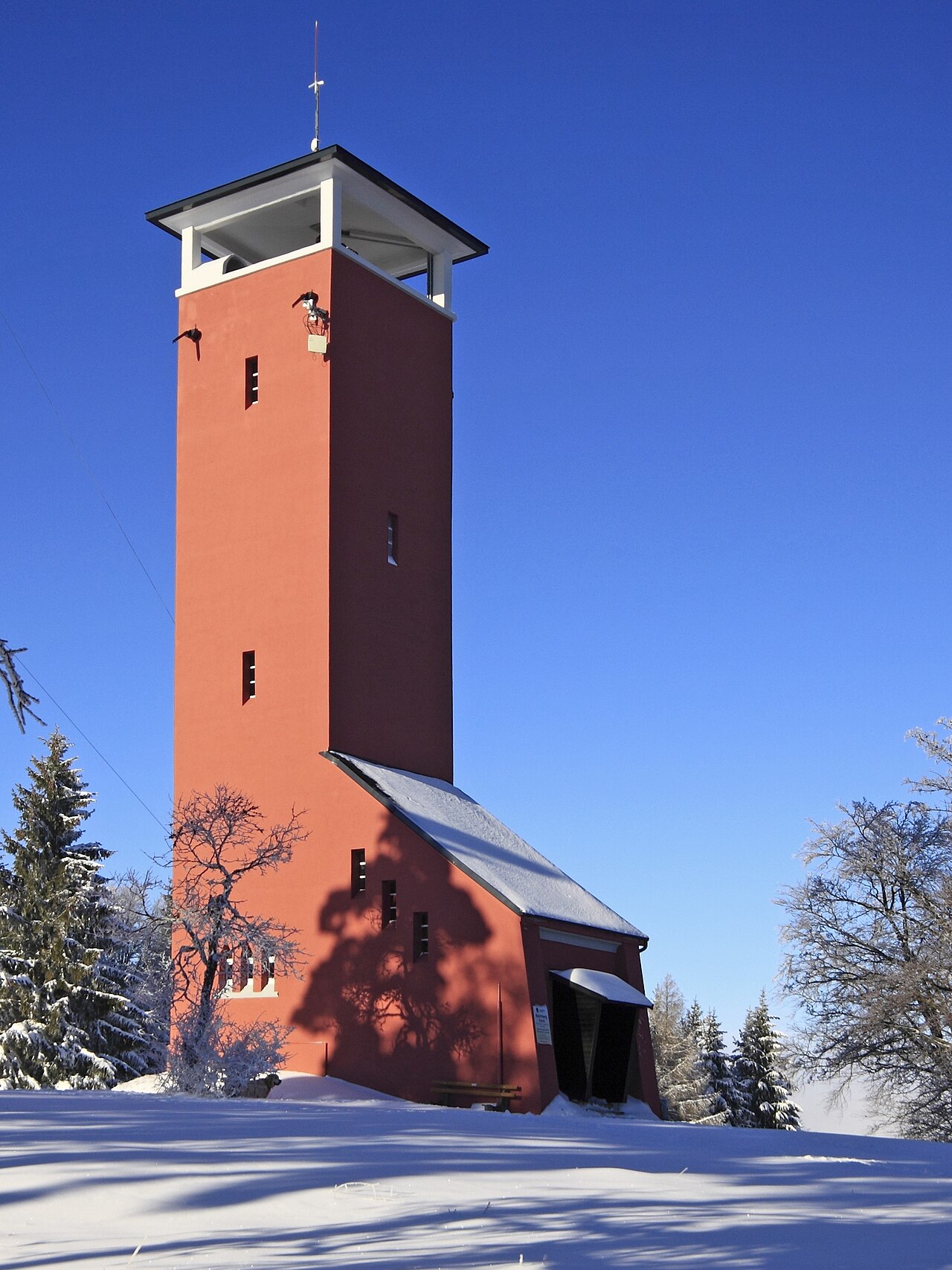 Observation tower on 'Raichberg' mountain, Albstadt -Onstmettingen, Germany, in winter season